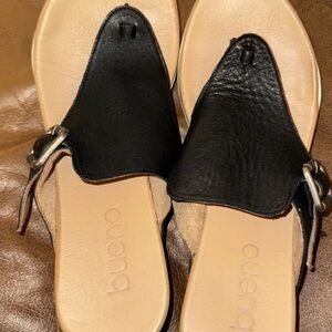 Bueno Black and Tan Leather Women's Sandals